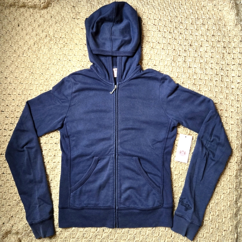 Vintage Juicy Couture Zip-up Navy Hoodie w/Back Velvet Detail & Embroidery XS